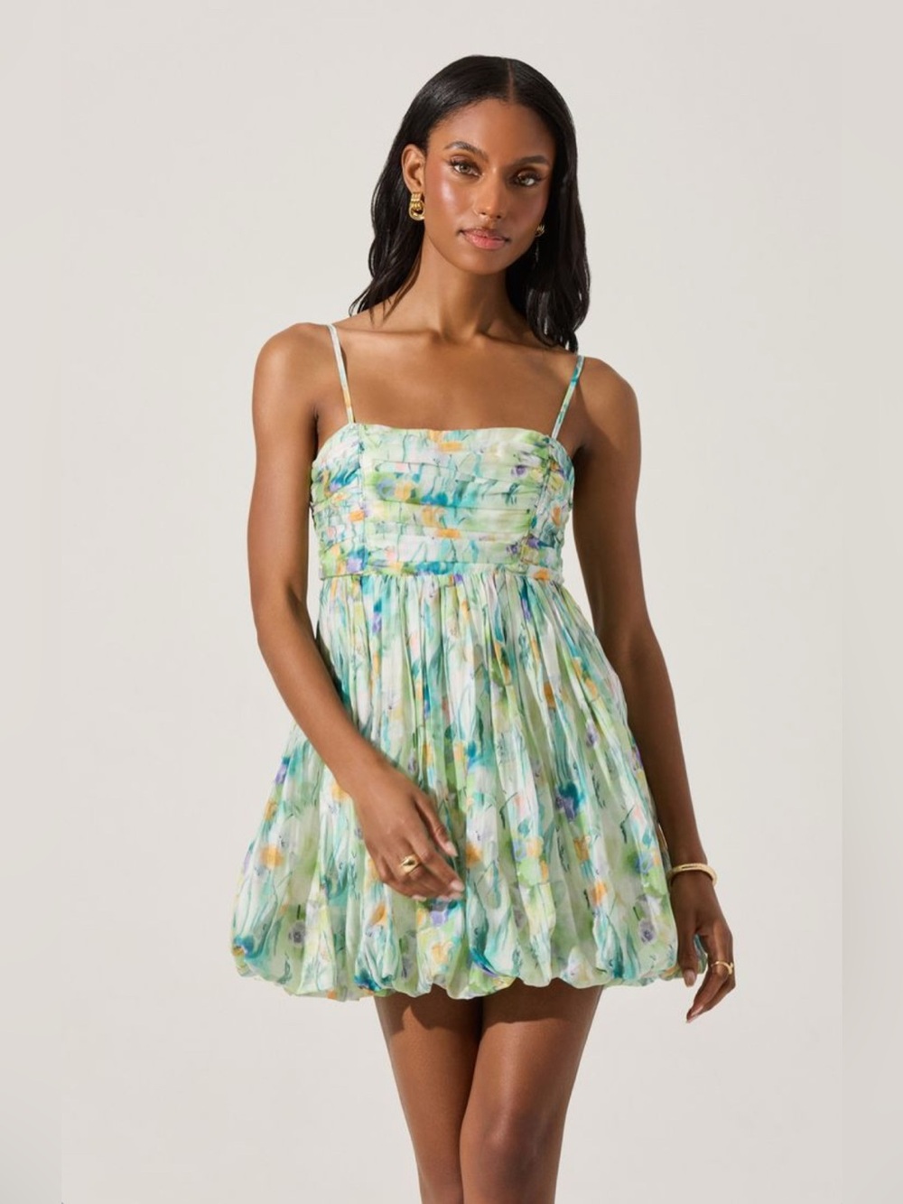 ASTR The Label Green Abstract Floral Mini Dress